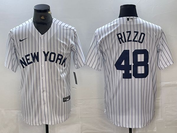 Men New York Yankees #48 Rizzo White Stripe Game Nike 2024 MLB Jersey style 1